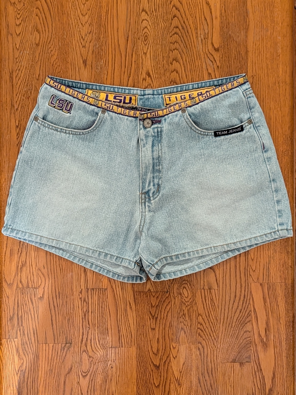 Vintage LSU Tigers Team Jeans Denim Shorts Collegiate Game Day - Picture 1 of 14